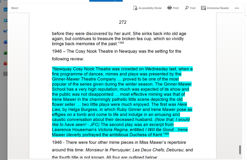 screenshot showing a paragraph of manuscript. Paragraph is highlighted in blue.