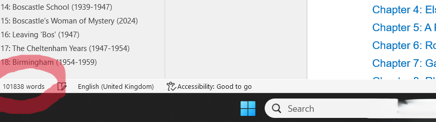 screenshot from book manuscript, showing word count