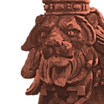 photo of a statue of a lion, carved in stone, wearing a coronet.