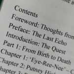 black text on white page listing some of the contents of the autobiography